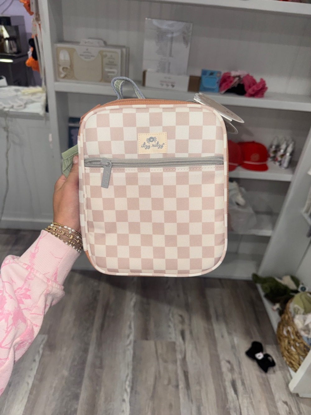 Itzy Ritzy Pink and Cream Checkered Compact Crossbody